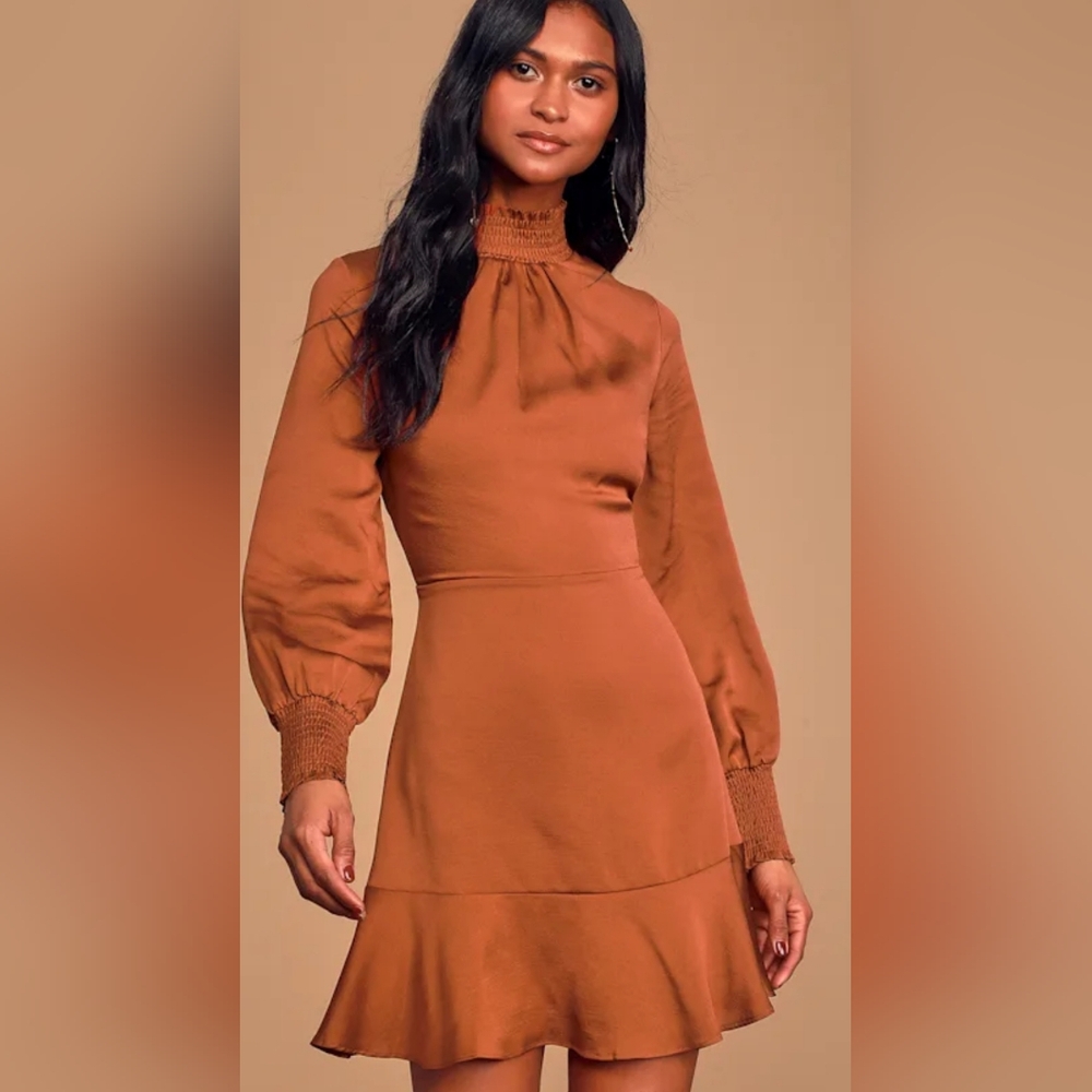 Lulu's Rust Orange Long Sleeve Dress